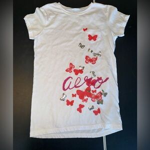 Aeropostale White Tee with Orange, Pink and Silver Butterfly Accents